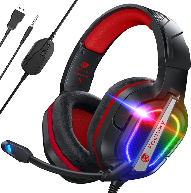 Fachixy FC200 PC Gaming Headset for PS4, PS5, Switch, Xbox One, Mac, Noise Canceling Headphones with Microphone, Computer Headset with 3.5mm Jack & RGB Light - Image 1